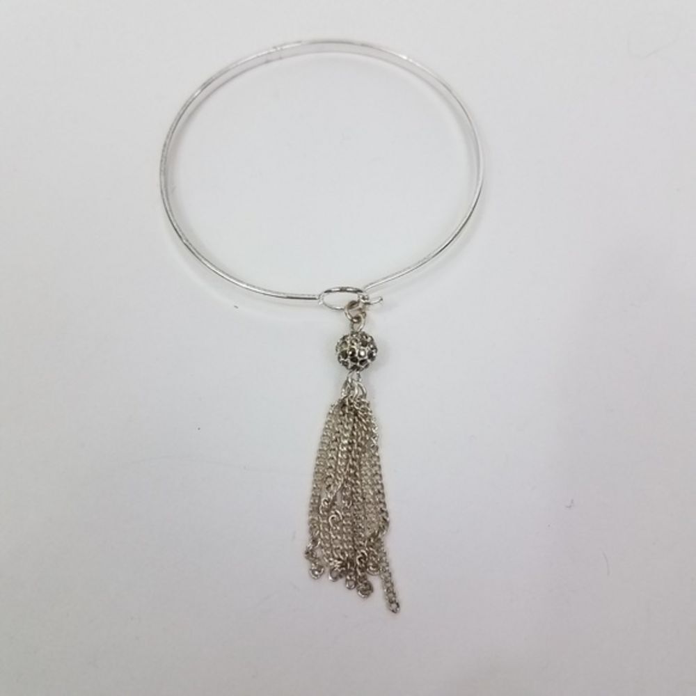 Bangle Silver Tone Fringe Chain‎ Rhinesto…